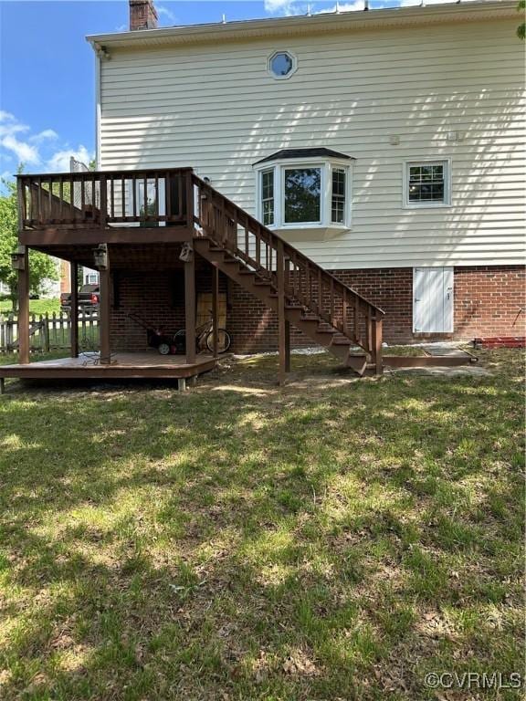 1916 Boardman Ln, Henrico, VA 23238 - rear view of property with stairway, a wooden deck, and a chimney