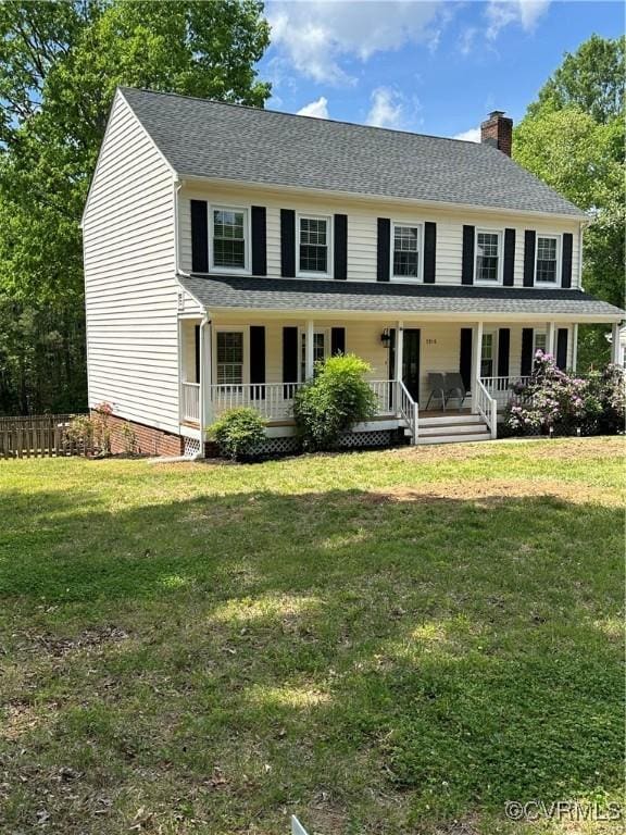 1916 Boardman Ln, Henrico, VA 23238 - colonial-style house with a porch, a chimney, and a front yard