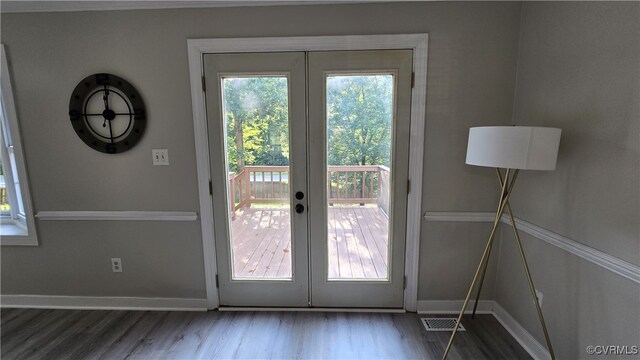 1916 Boardman Ln, Henrico, VA 23238 - doorway featuring french doors, wood finished floors, and baseboards