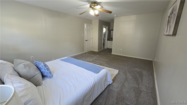 1916 Boardman Ln, Henrico, VA 23238 - carpeted bedroom with baseboards, a ceiling fan, and ensuite bath