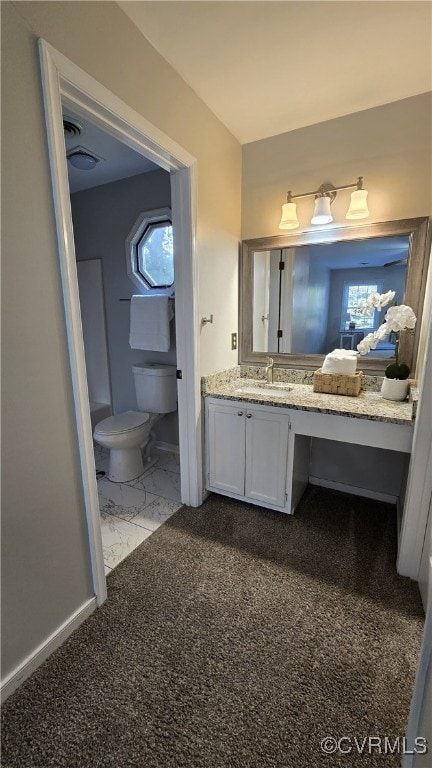 1916 Boardman Ln, Henrico, VA 23238 - bathroom with toilet, vanity, healthy amount of natural light, and carpet flooring