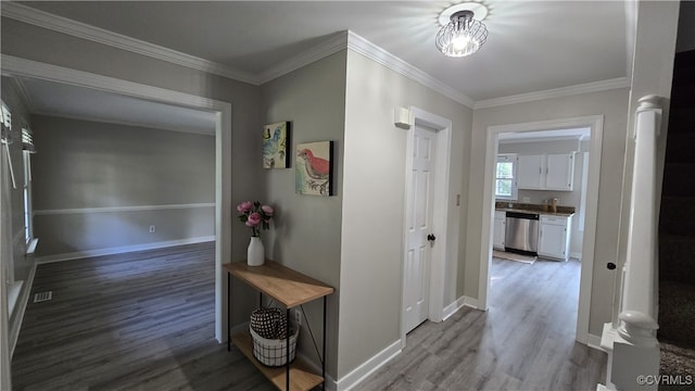 1916 Boardman Ln, Henrico, VA 23238 - hallway featuring wood finished floors, crown molding, and baseboards