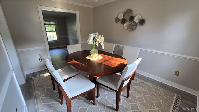 1916 Boardman Ln, Henrico, VA 23238 - dining area featuring ornamental molding, wood finished floors, and baseboards