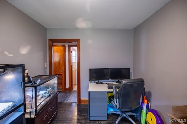 400 E California Ave, Crewe, VA 23930 - home office with baseboards and dark wood finished floors