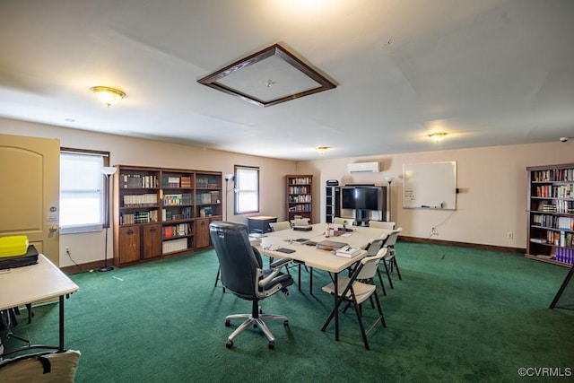 400 E California Ave, Crewe, VA 23930 - carpeted dining room featuring baseboards, a wall mounted air conditioner, and attic access