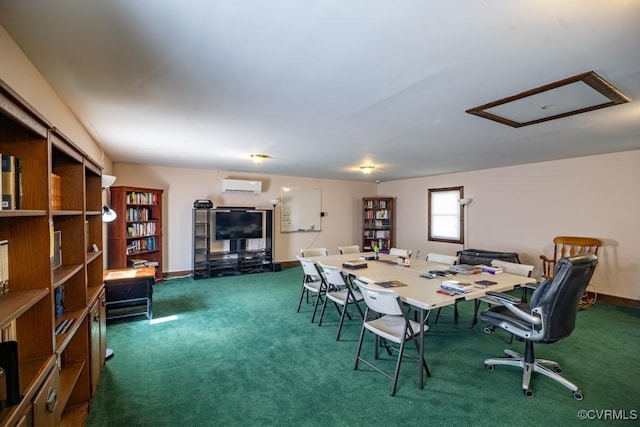 400 E California Ave, Crewe, VA 23930 - dining space with carpet floors, baseboards, and an AC wall unit