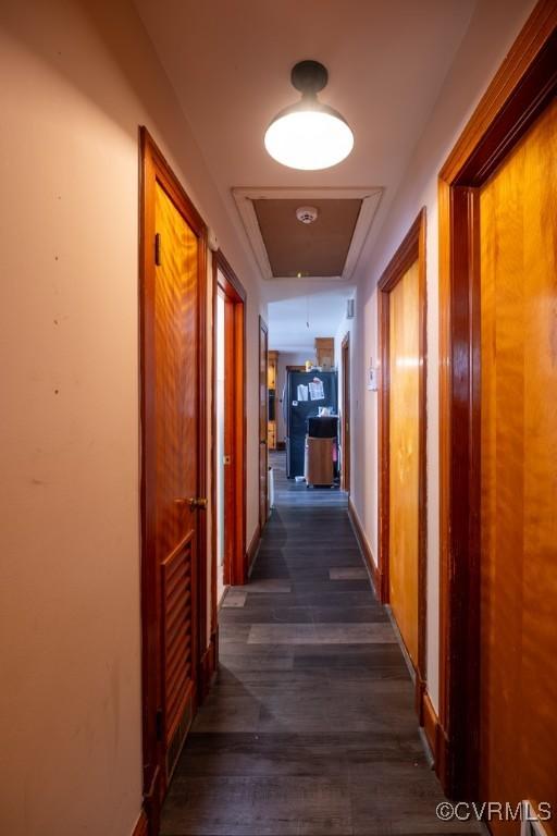 400 E California Ave, Crewe, VA 23930 - hallway featuring dark wood-type flooring