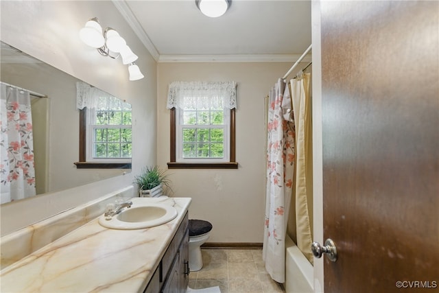 6301 Cedar Springs Rd, Chesterfield, VA 23832 - full bathroom featuring crown molding, shower / bath combo, vanity, toilet, and baseboards