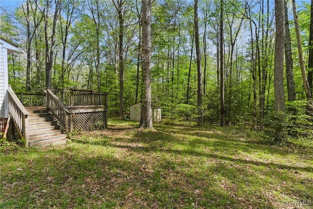 6301 Cedar Springs Rd, Chesterfield, VA 23832 - view of yard with an outdoor structure, a deck, a shed, and stairs