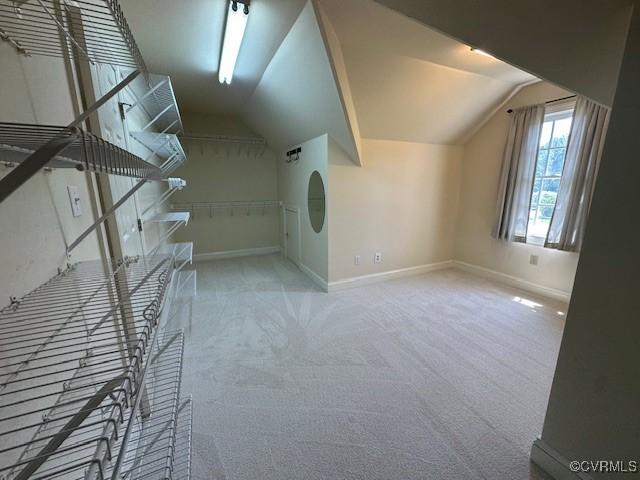 additional living space featuring baseboards, carpet, and lofted ceiling