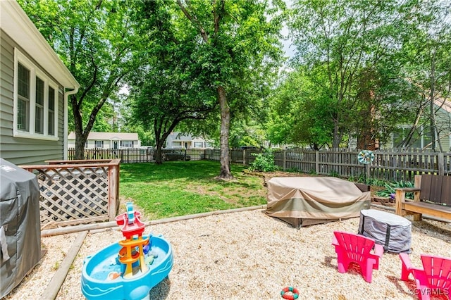 view of yard with a patio area and a fenced backyard