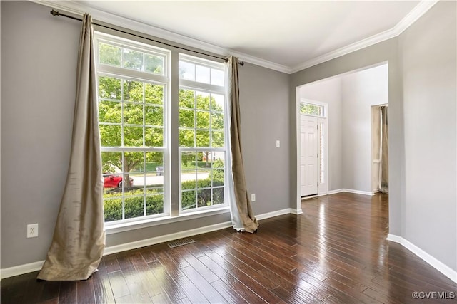 3713 Spratling Way, Chesterfield, VA 23237 - unfurnished room with visible vents, baseboards, crown molding, and dark wood finished floors