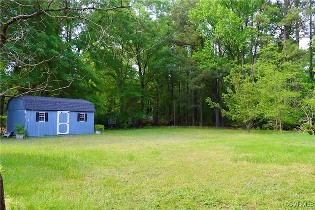 view of yard featuring a storage unit and an outbuilding