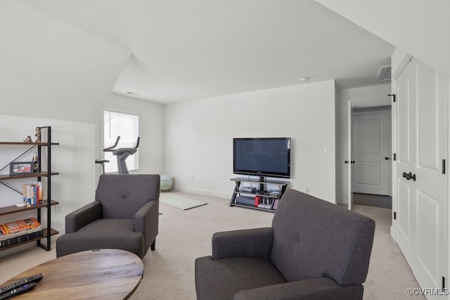 living room with baseboards, carpet, and visible vents