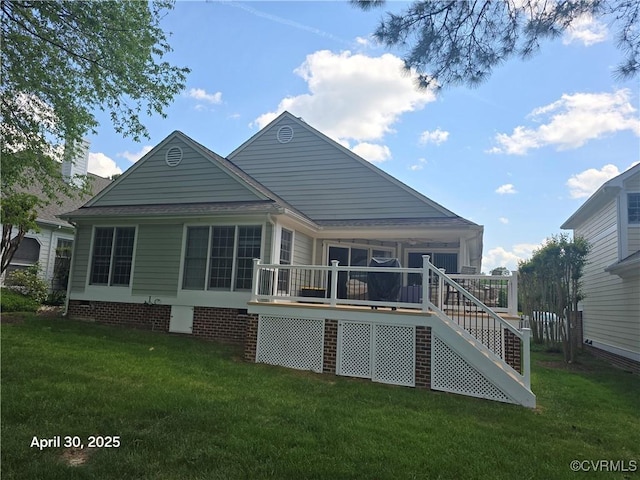 10932 Dominion Fairways Ln, Glen Allen, VA 23059 - back of property featuring a shingled roof, a yard, stairway, and a deck