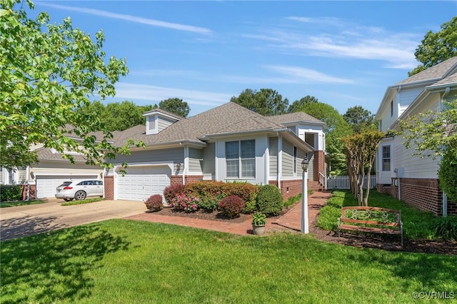 10932 Dominion Fairways Ln, Glen Allen, VA 23059 - view of front facade featuring brick siding, an attached garage, concrete driveway, a front yard, and roof with shingles