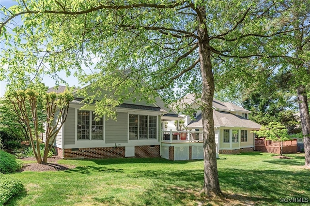 10932 Dominion Fairways Ln, Glen Allen, VA 23059 - rear view of property with a yard, a wooden deck, and crawl space