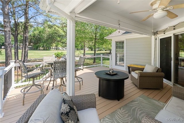 10932 Dominion Fairways Ln, Glen Allen, VA 23059 - wooden terrace featuring outdoor dining area and a ceiling fan