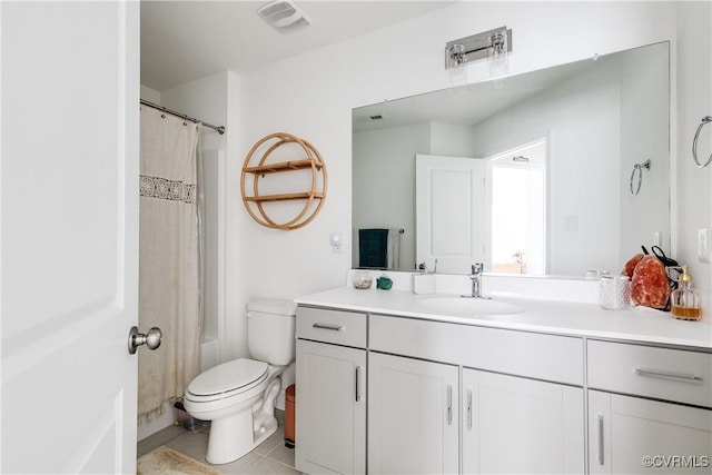 bathroom featuring vanity, tile patterned floors, toilet, and visible vents