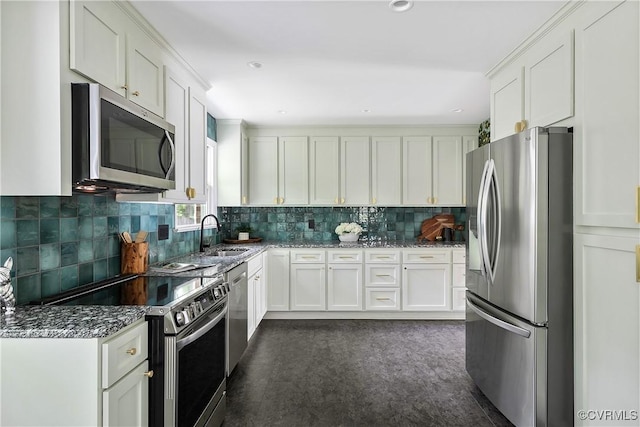 3454 Warner Rd, Richmond, VA 23225 - kitchen featuring stainless steel appliances, a sink, stone countertops, and white cabinets
