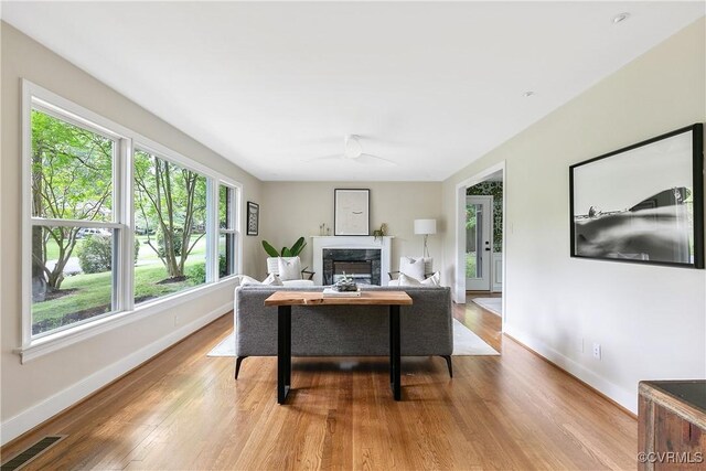 3454 Warner Rd, Richmond, VA 23225 - living room featuring a high end fireplace, baseboards, and wood finished floors