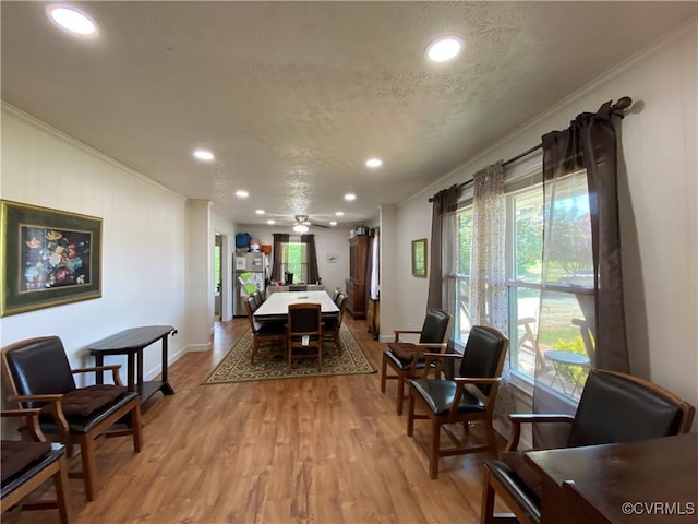 1195 Stingy Lane Rd, Blackstone, VA 23824 - dining room with recessed lighting, ornamental molding, light wood finished floors, and baseboards