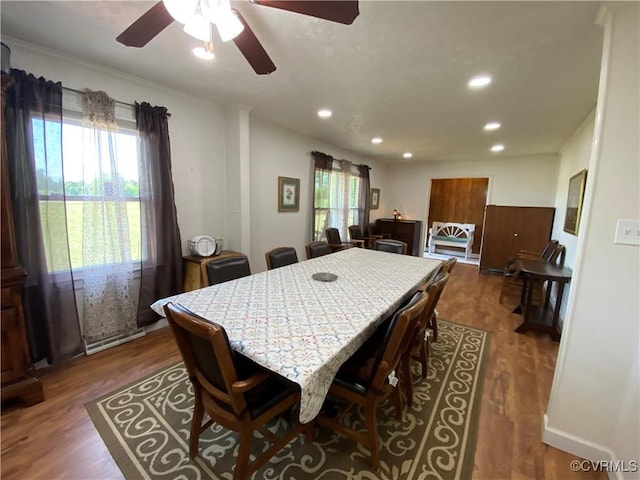 1195 Stingy Lane Rd, Blackstone, VA 23824 - dining area with ceiling fan, recessed lighting, and dark wood-type flooring