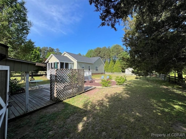view of yard with fence and a deck