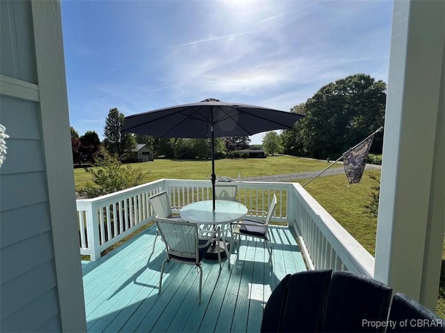 497 Mill Wharf Rd, Wake, VA 23176 - wooden deck featuring a lawn and outdoor dining space