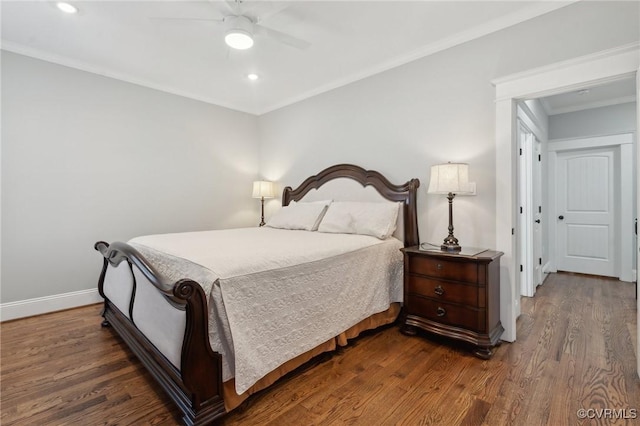 1910 Rose Ave, Richmond, VA 23222 - bedroom with crown molding, wood finished floors, baseboards, recessed lighting, and a ceiling fan