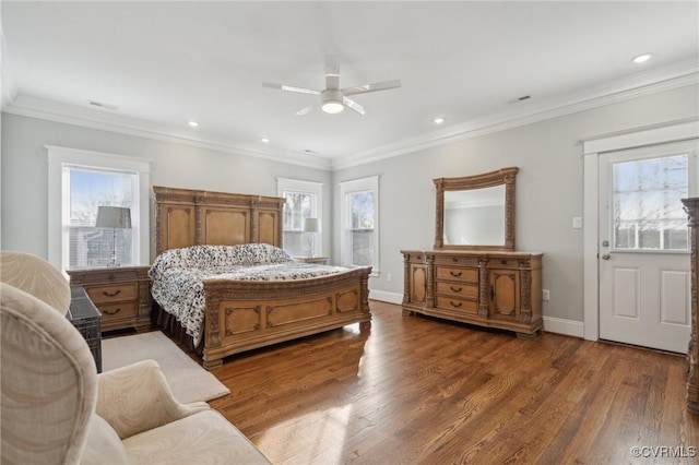 1910 Rose Ave, Richmond, VA 23222 - bedroom featuring visible vents, a ceiling fan, crown molding, and wood finished floors