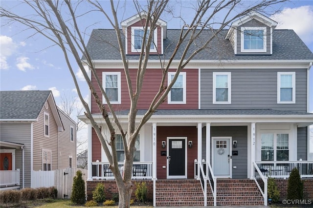 1910 Rose Ave, Richmond, VA 23222 - view of front of property with fence, covered porch, and a shingled roof