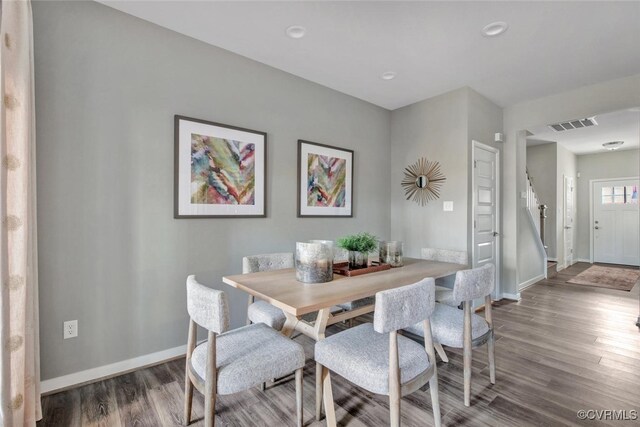 18731 Palisades Rdg, Moseley, VA 23120 - dining room featuring baseboards, recessed lighting, wood finished floors, and visible vents