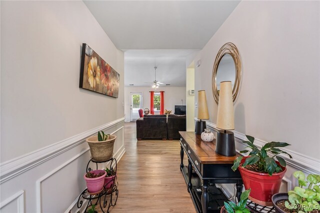 5841 Tuskwillow Dr, Richmond, VA 23832 - hall featuring wainscoting and light wood-type flooring