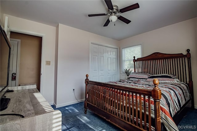 637 Cedar Level Rd, Hopewell, VA 23860 - carpeted bedroom featuring baseboards, a closet, and a ceiling fan