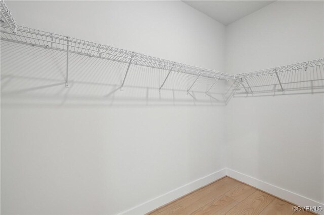walk in closet with light wood-style floors