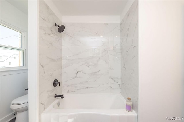 full bathroom with toilet and shower / washtub combination
