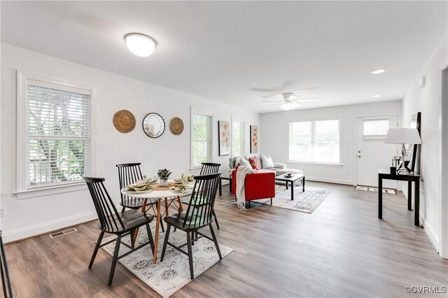 1217 Darbytown Rd, Richmond, VA 23231 - dining room with visible vents, ceiling fan, and a healthy amount of sunlight