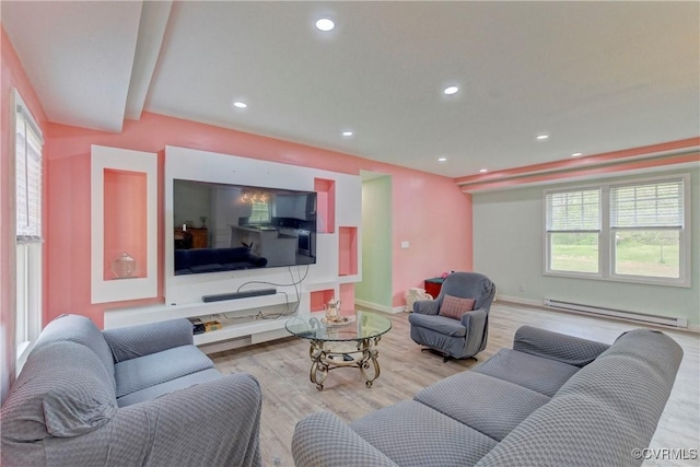 343 Liberty Rd, Buckingham, VA 23123 - living area featuring baseboard heating, recessed lighting, wood finished floors, and baseboards