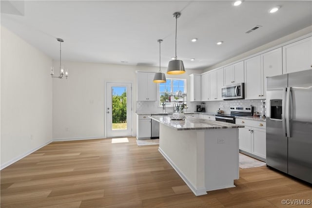 925 Scott Commons Ln, Henrico, VA 23227 - kitchen with visible vents, decorative backsplash, a center island, recessed lighting, and stainless steel appliances
