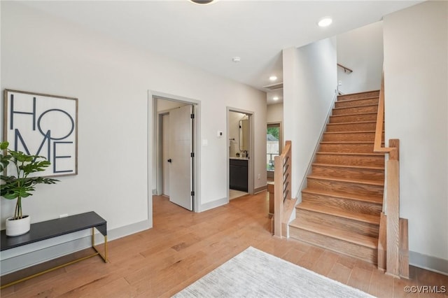 512 Westview Ave, Richmond, VA 23226 - stairs with wood finished floors, recessed lighting, and baseboards