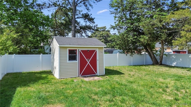 view of shed featuring a fenced backyard