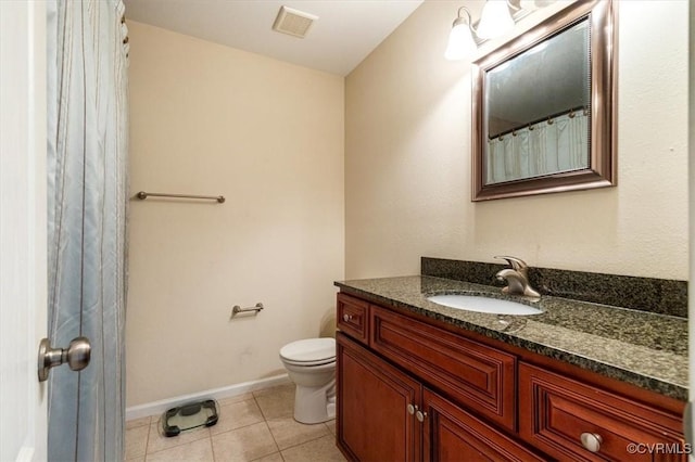 full bathroom with visible vents, tile patterned flooring, vanity, baseboards, and toilet