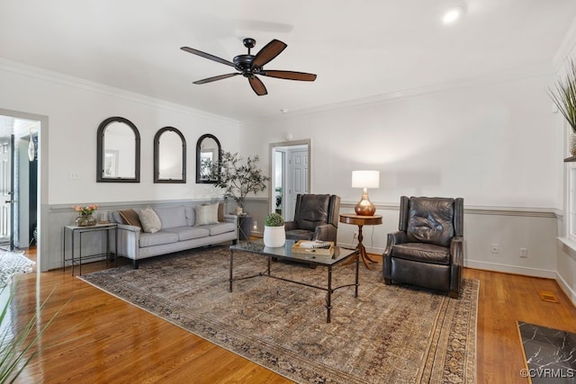 2951 W Maple Grove Ln, Powhatan, VA 23139 - living area featuring ceiling fan, ornamental molding, and wood finished floors