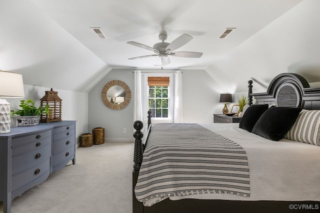 2951 W Maple Grove Ln, Powhatan, VA 23139 - bedroom featuring light colored carpet, lofted ceiling, ceiling fan, and baseboards