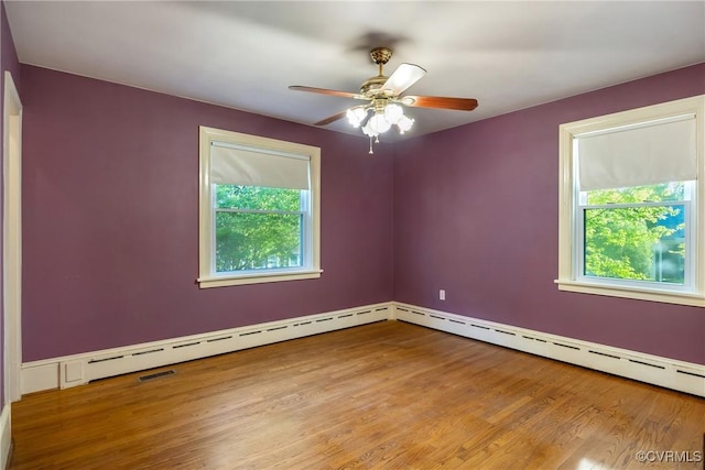 102 Norman Dr, Henrico, VA 23227 - empty room featuring ceiling fan, plenty of natural light, wood finished floors, and a baseboard radiator