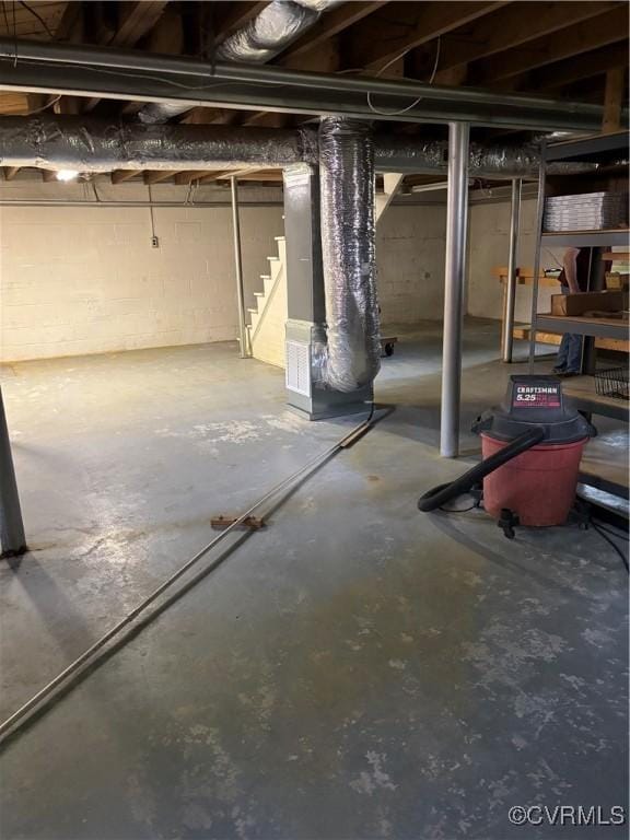 102 Norman Dr, Henrico, VA 23227 - unfinished basement with stairway and heating unit
