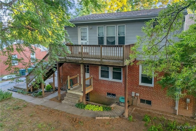 102 Norman Dr, Henrico, VA 23227 - rear view of property with brick siding, stairs, and a deck