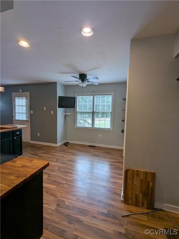 3900 Elmswell Dr, Richmond, VA 23223 - unfurnished living room featuring ceiling fan, a wealth of natural light, baseboards, and wood finished floors