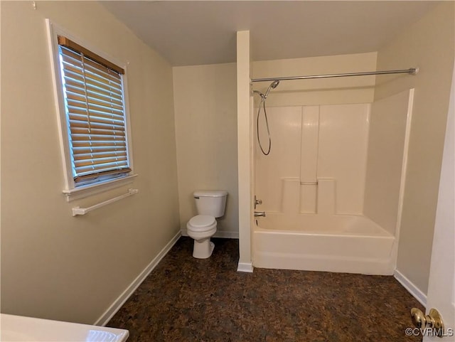 3900 Elmswell Dr, Richmond, VA 23223 - bathroom with toilet, baseboards, and shower / washtub combination